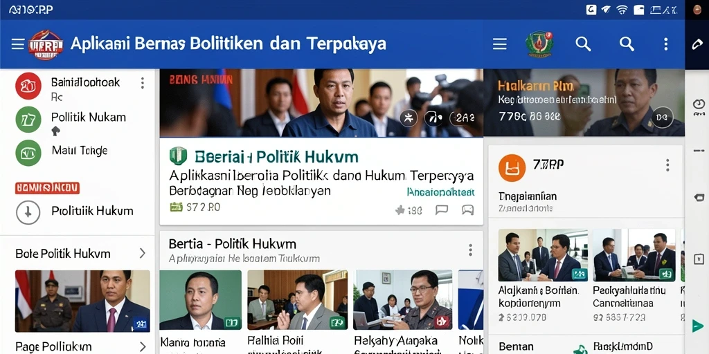 Tampilan utama antarmuka aplikasi 77RP untuk berita politik dan hukum.