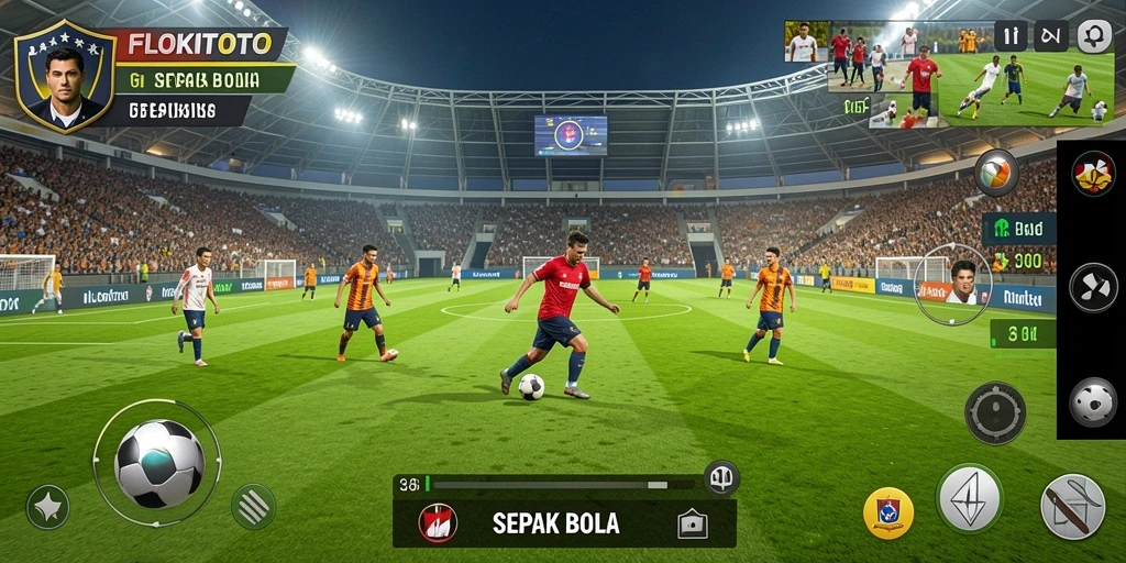 Tampilan antarmuka game Sepak Bola yang menarik dan dinamis.