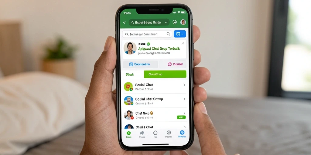 Antarmuka K234 menampilkan grup chat yang aktif dan menarik.